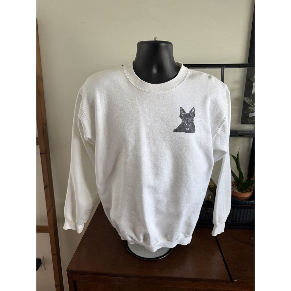 Vintage 90s Scottish Terrier Scottie Dog Sweatshirt White Graphic Small